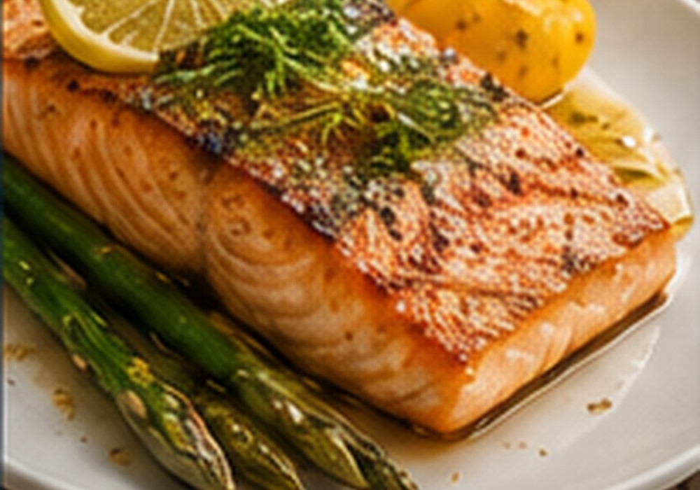 Grilled salmon and asparagus